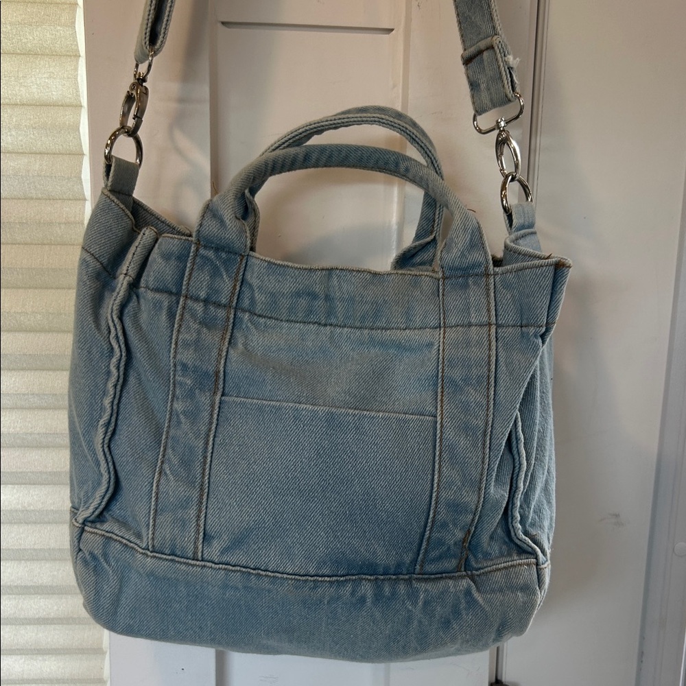 Light Blue Denim Crossbody Bag with handles and Removable Strap